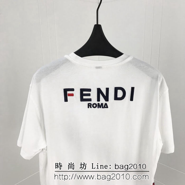 FENDI芬迪 19ss roma系列 定制復古織帶 ins爆款 白色男短袖 ydi2119